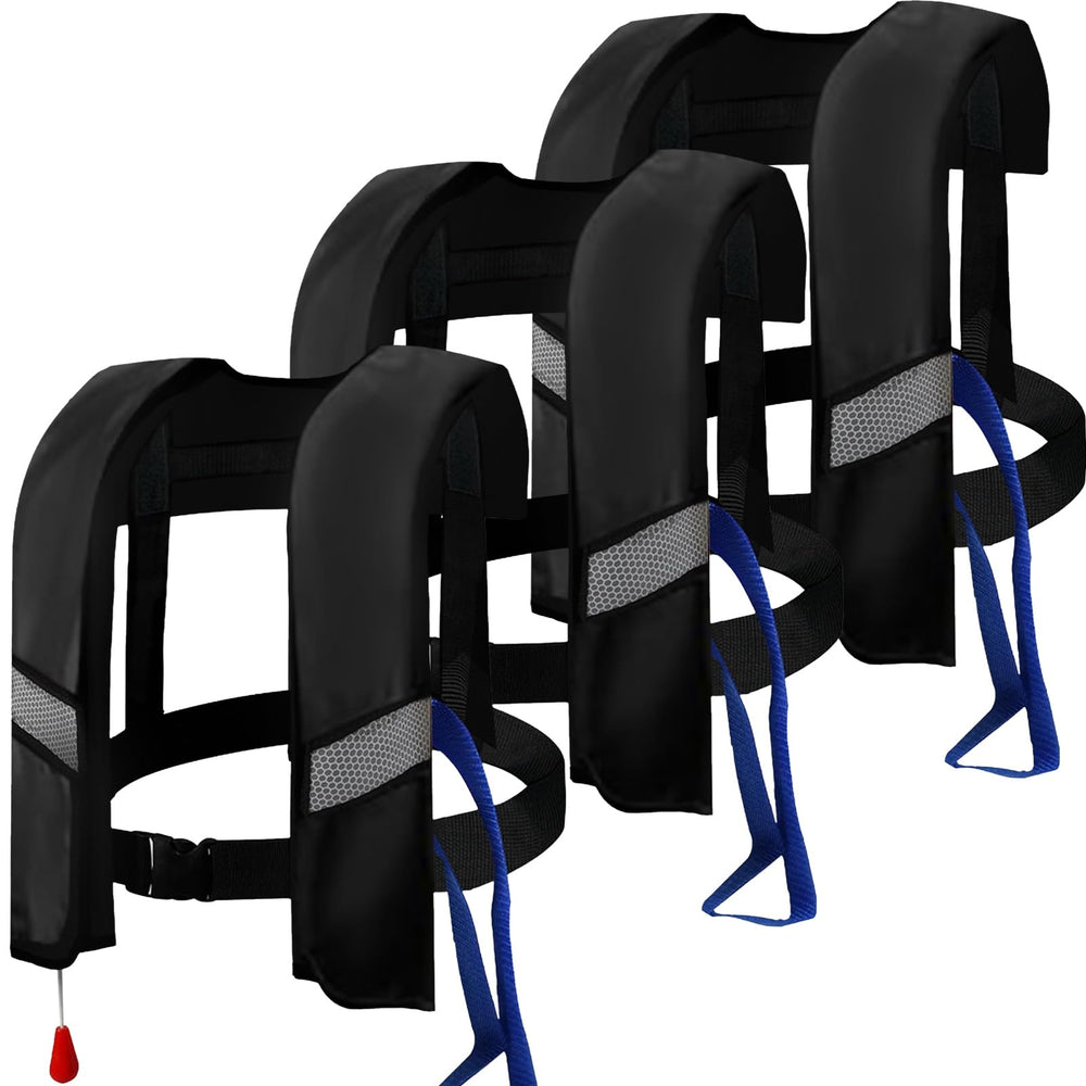 Bon amixyl front view of 3-pack life jackets showing compact profile and secure fit