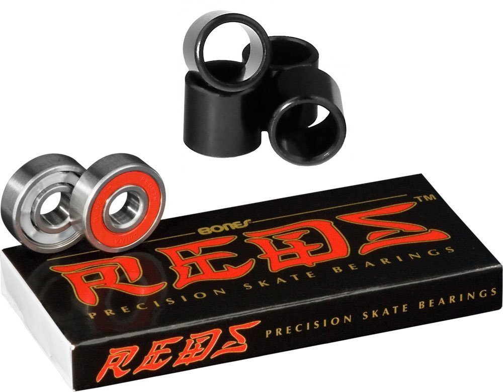 Bones front packaging showing 8 bearings and 4 spacers, clear kit benefit