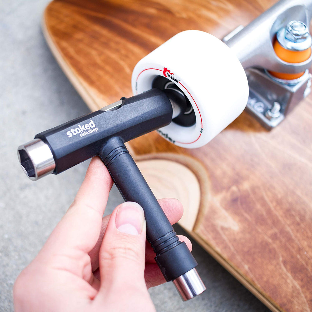 Skateboard with Bones Reds installed demonstrating smoother wheel spin and reliability