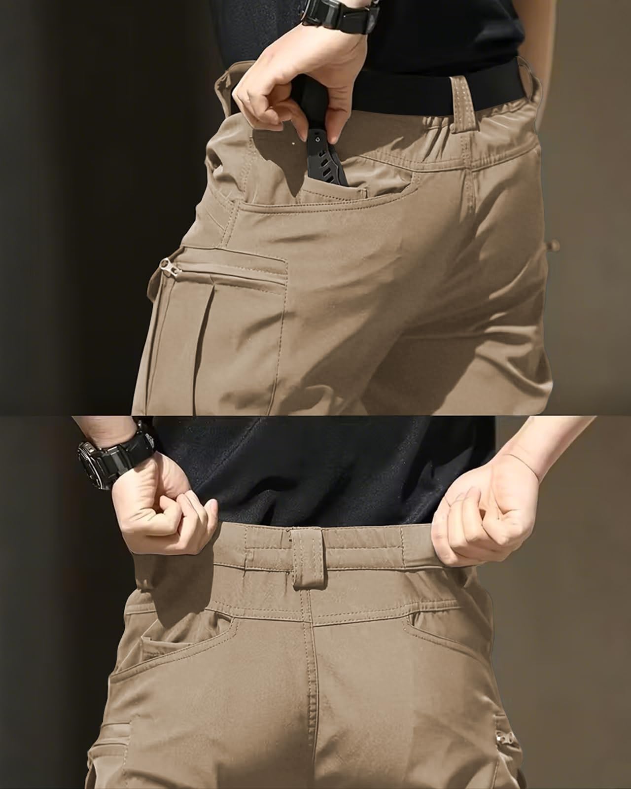 Boonlight folded pants beside water bottle showing compact packing convenience