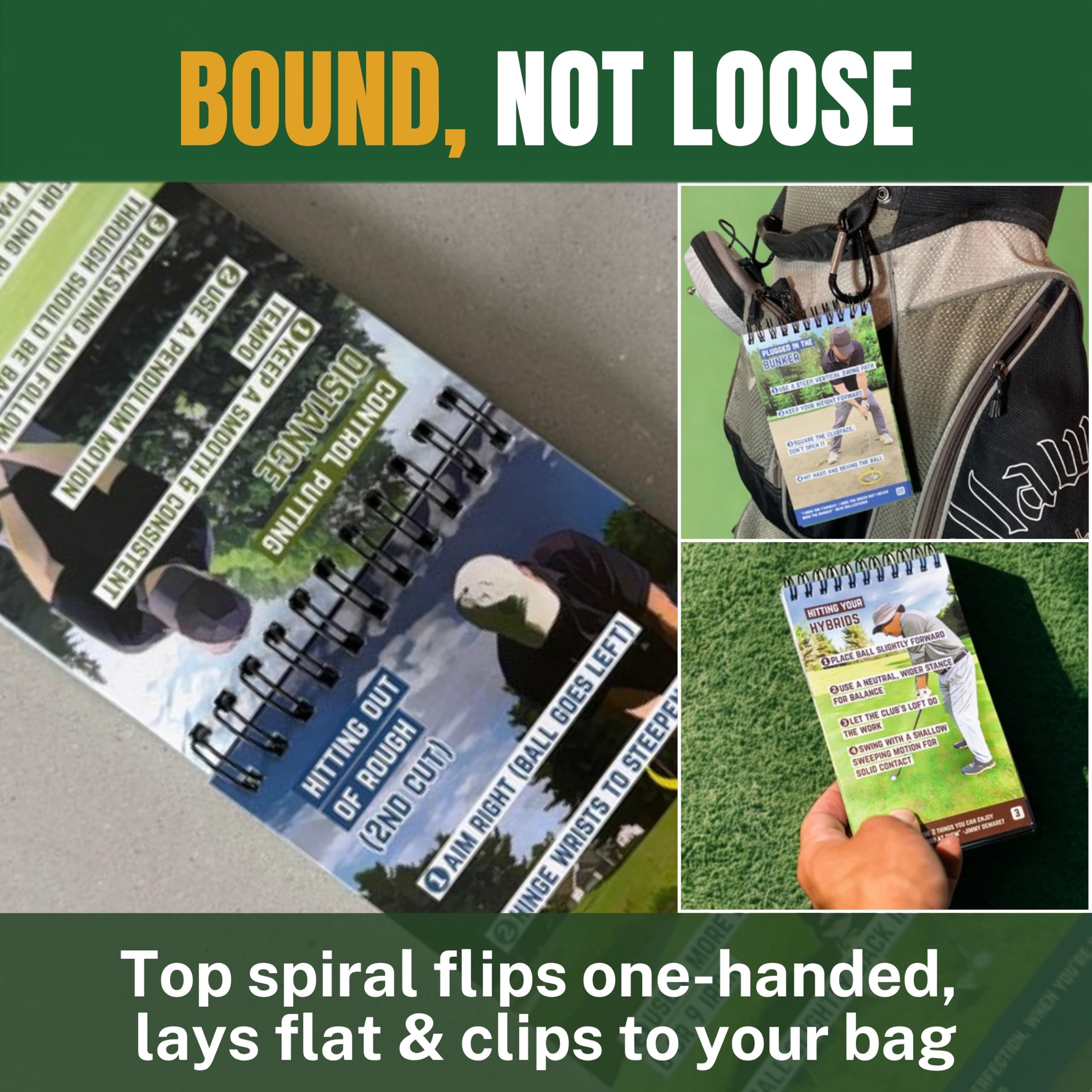 Boopy spiral-top binding lying flat on turf showing hands-free reading benefit
