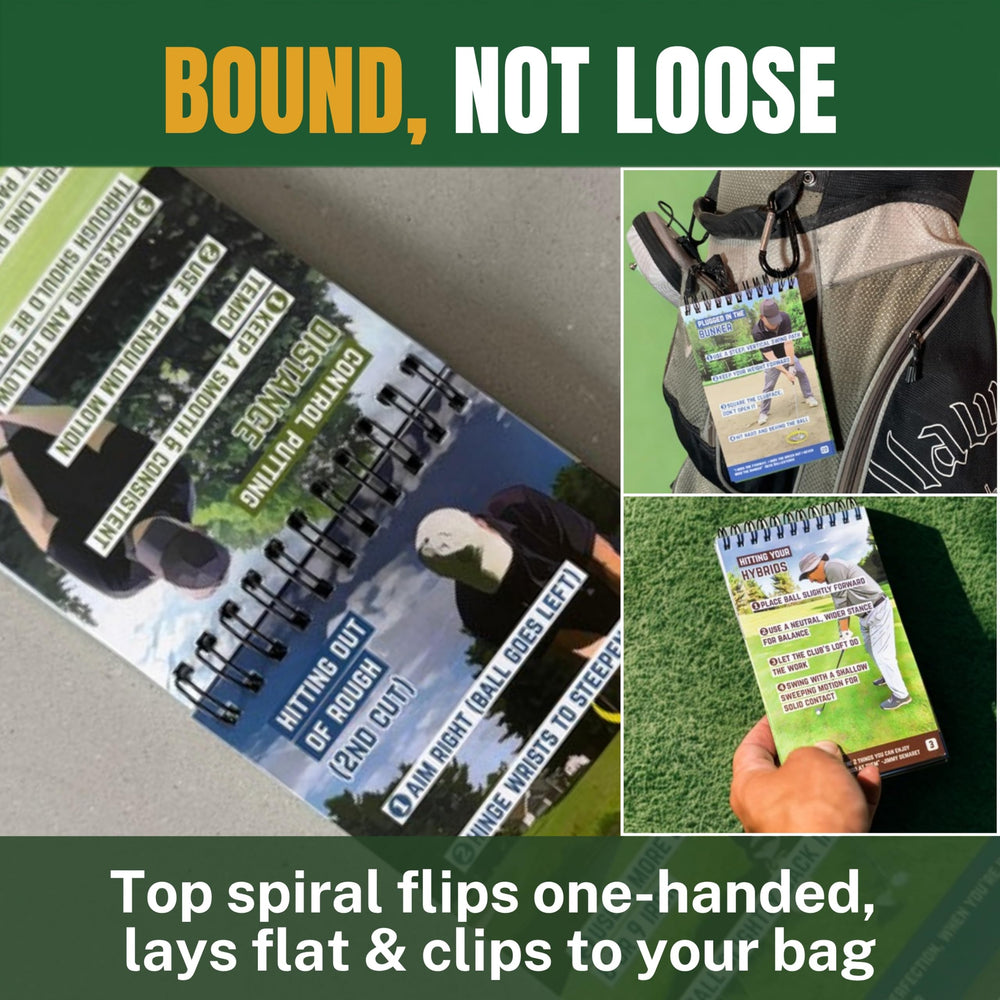 Boopy spiral-top binding lying flat on turf showing hands-free reading benefit