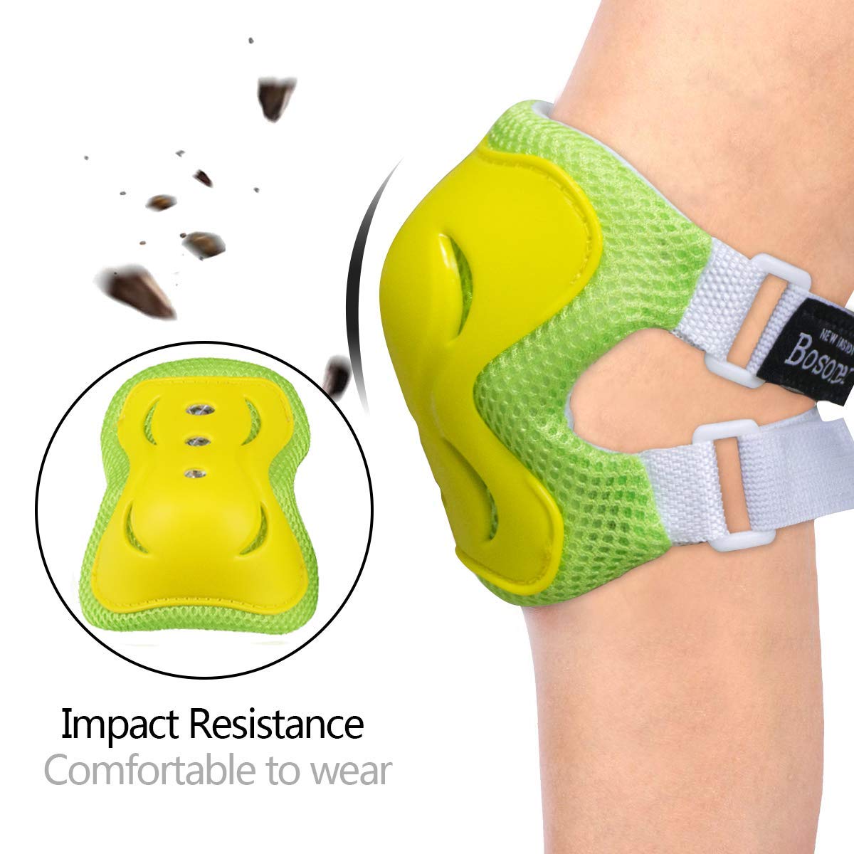 BOSONER pads beside a child’s bike showing scale and appropriate kid size benefit