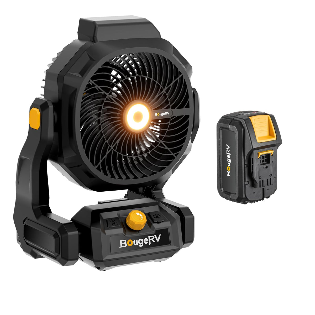 BougeRV F02 front view showing grill and airflow for powerful cooling