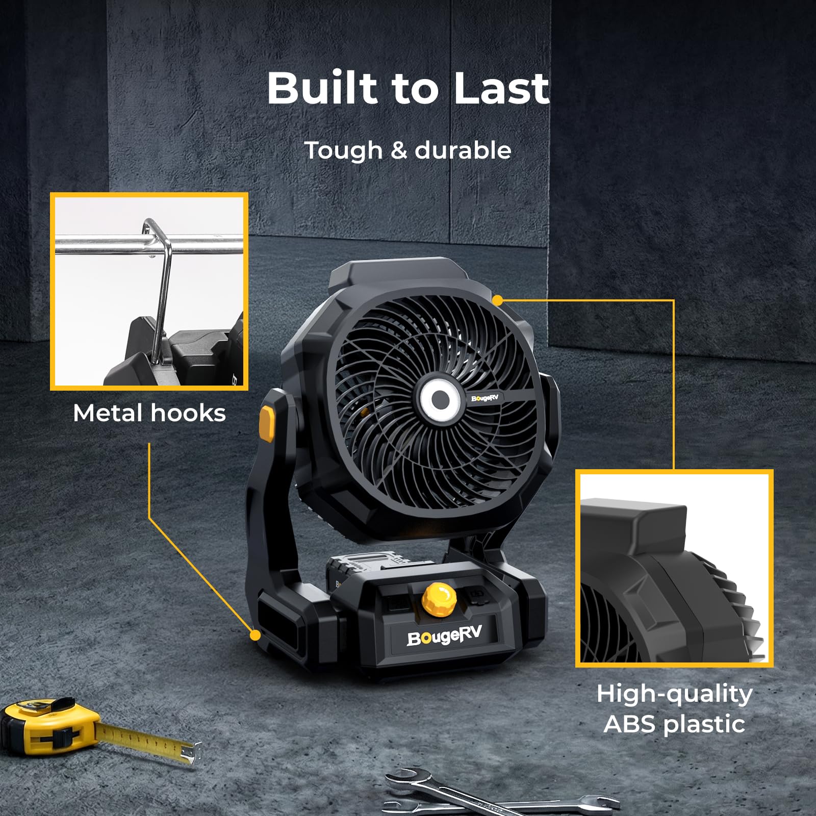 BougeRV dual-level warm LED lighting creating comfortable low-light work
