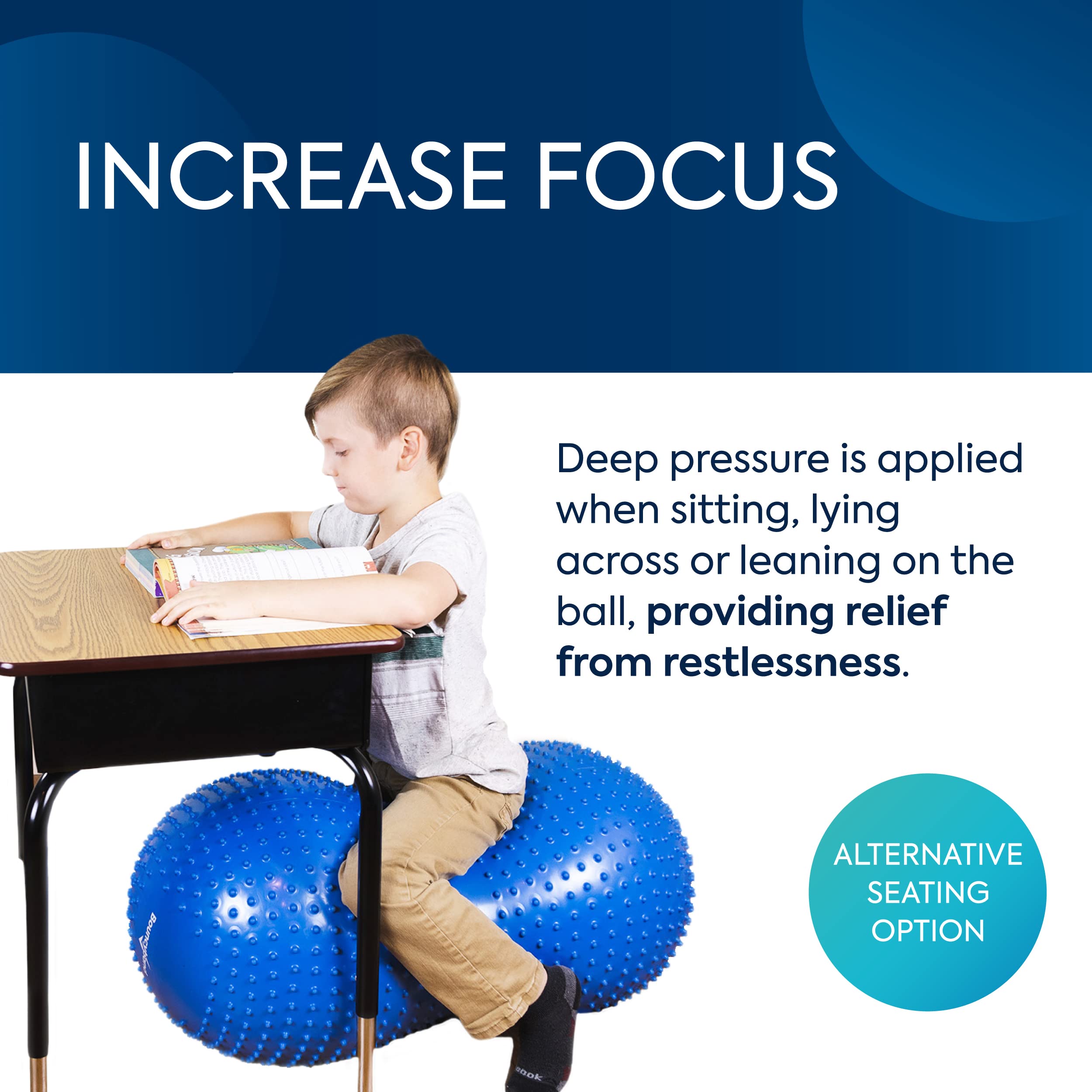 BouncyBand in classroom with child sitting and improved focus