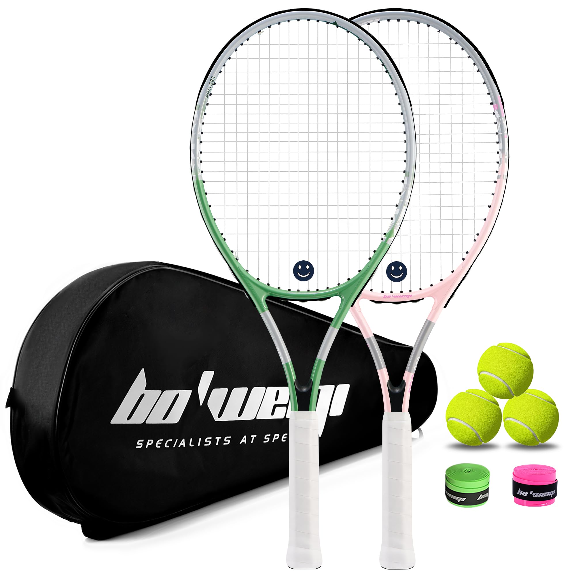 bo'weiqi dual rackets front view showing lightweight frame and ready-to-play benefit