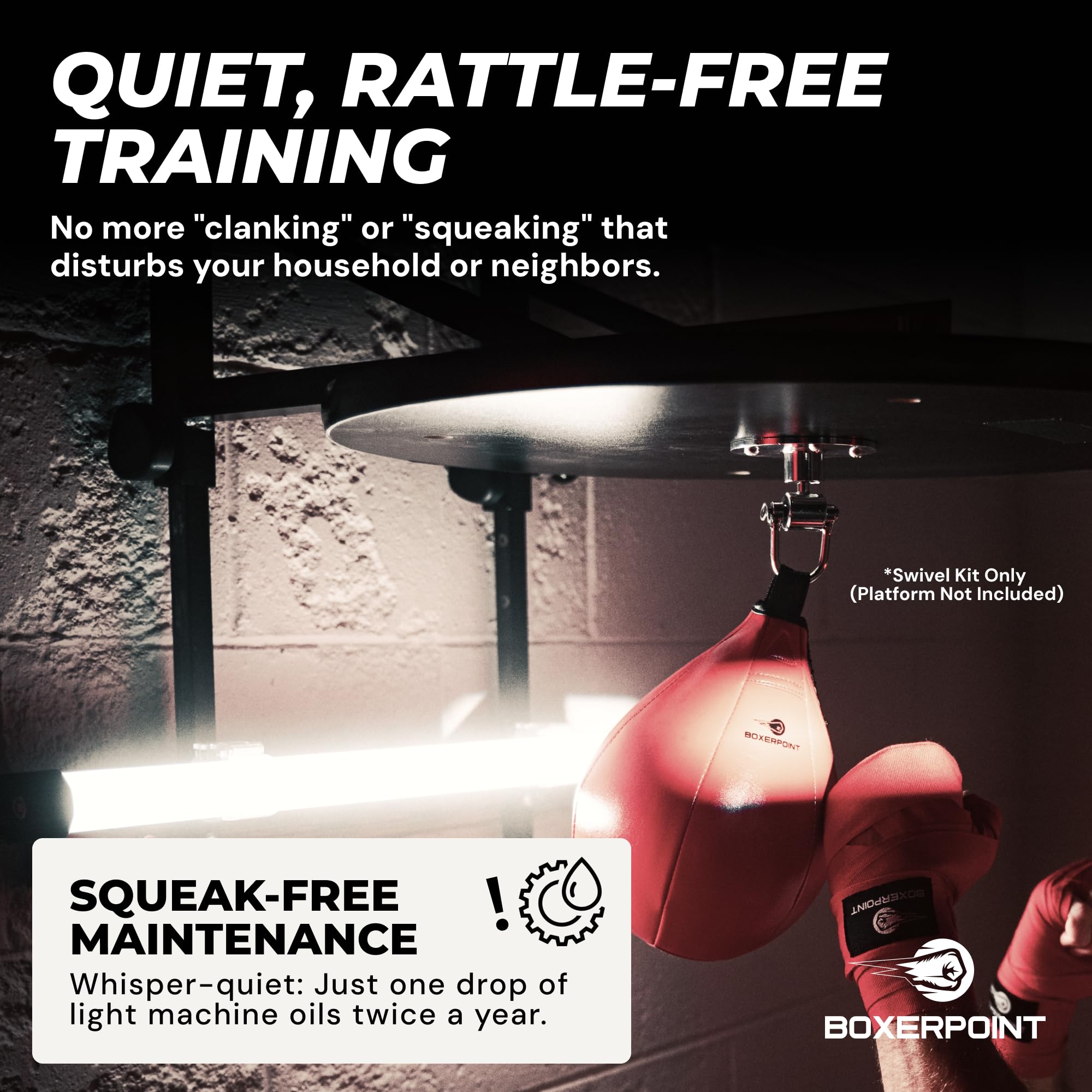 BOXERPOINT quick-change pin detail enabling tool-free speed bag swaps