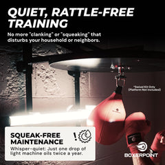 BOXERPOINT quick-change pin detail enabling tool-free speed bag swaps