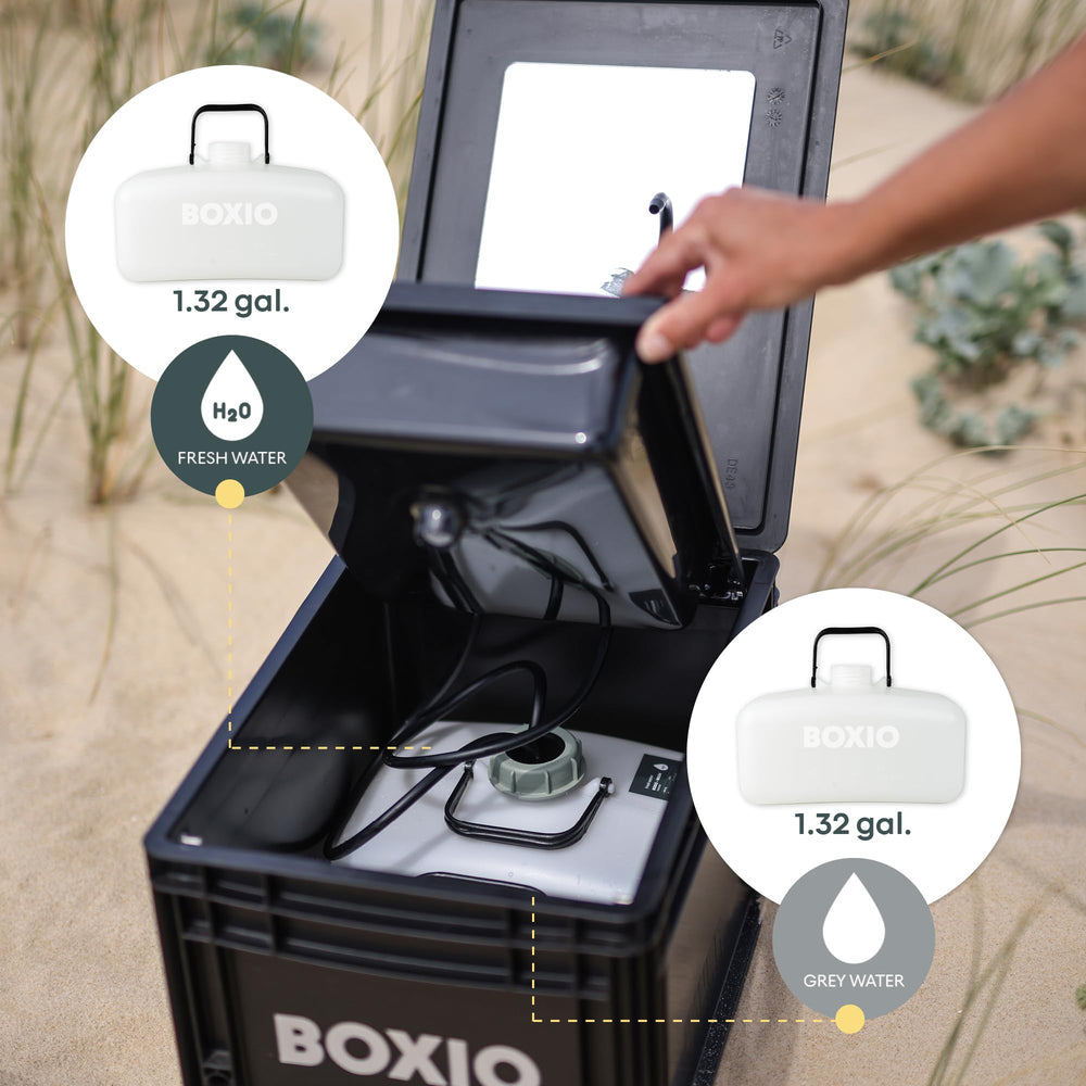 BOXIO manual pump close-up demonstrating easy no-power use