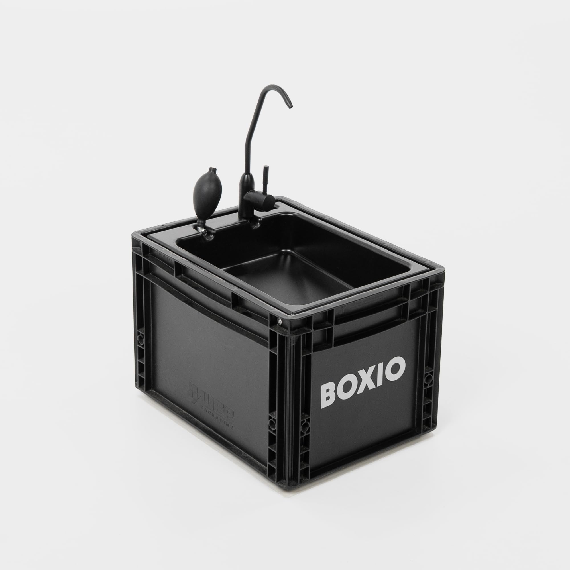 BOXIO front view showing compact sink ideal for travel