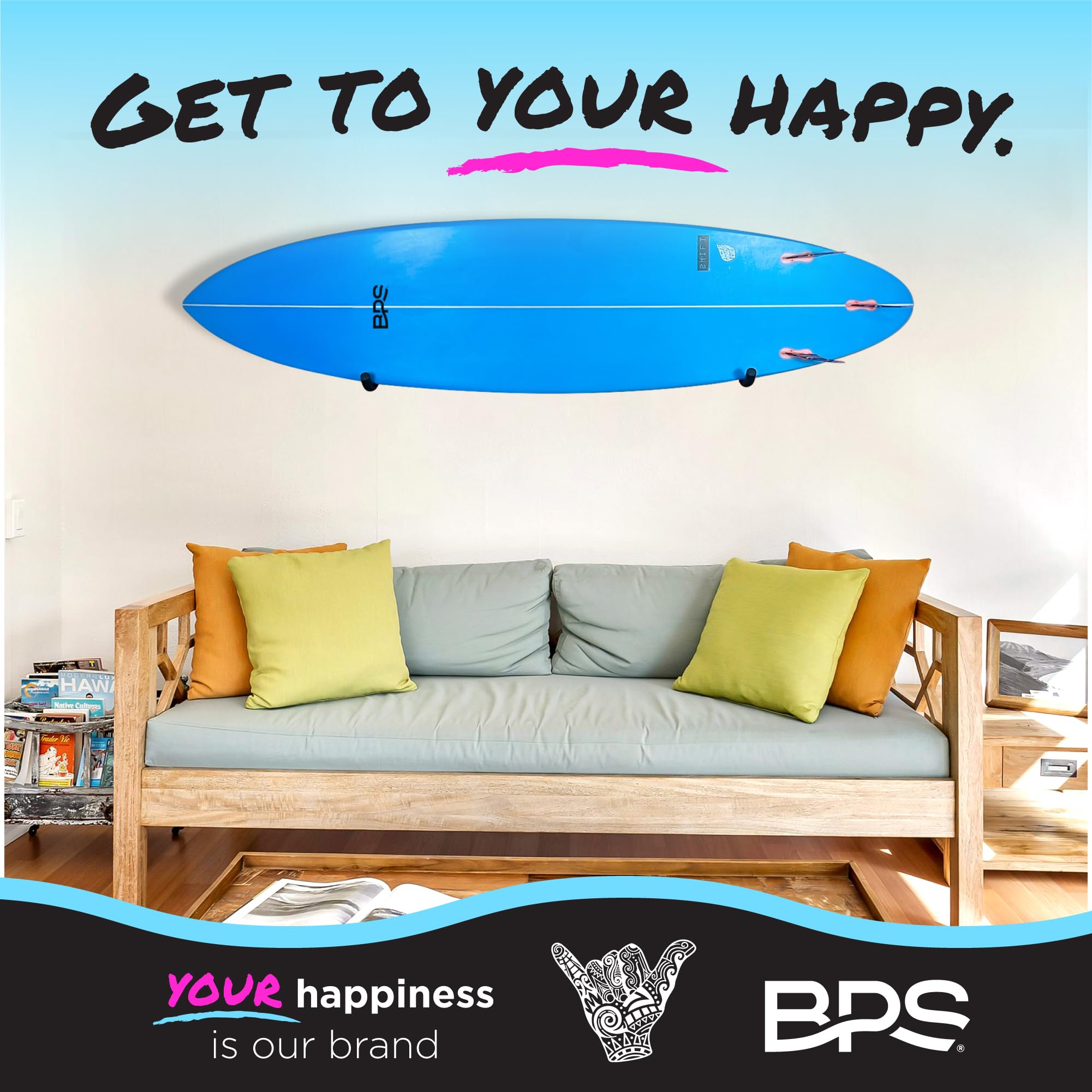 BPS holding a shortboard to show scale and safe weight support