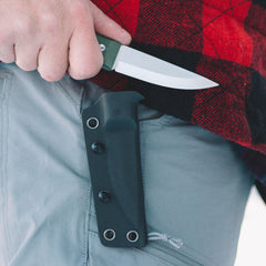 BPSKNIVES Kydex sheath image illustrating secure retention and dry storage benefit
