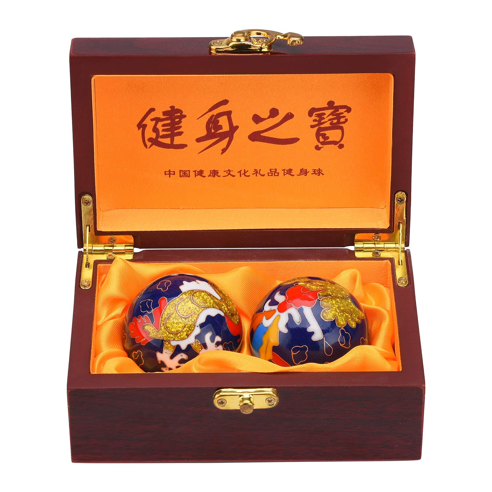 BRABUD front view with open wooden box showing cloisonne balls and satin lining, elegant presentation benefit