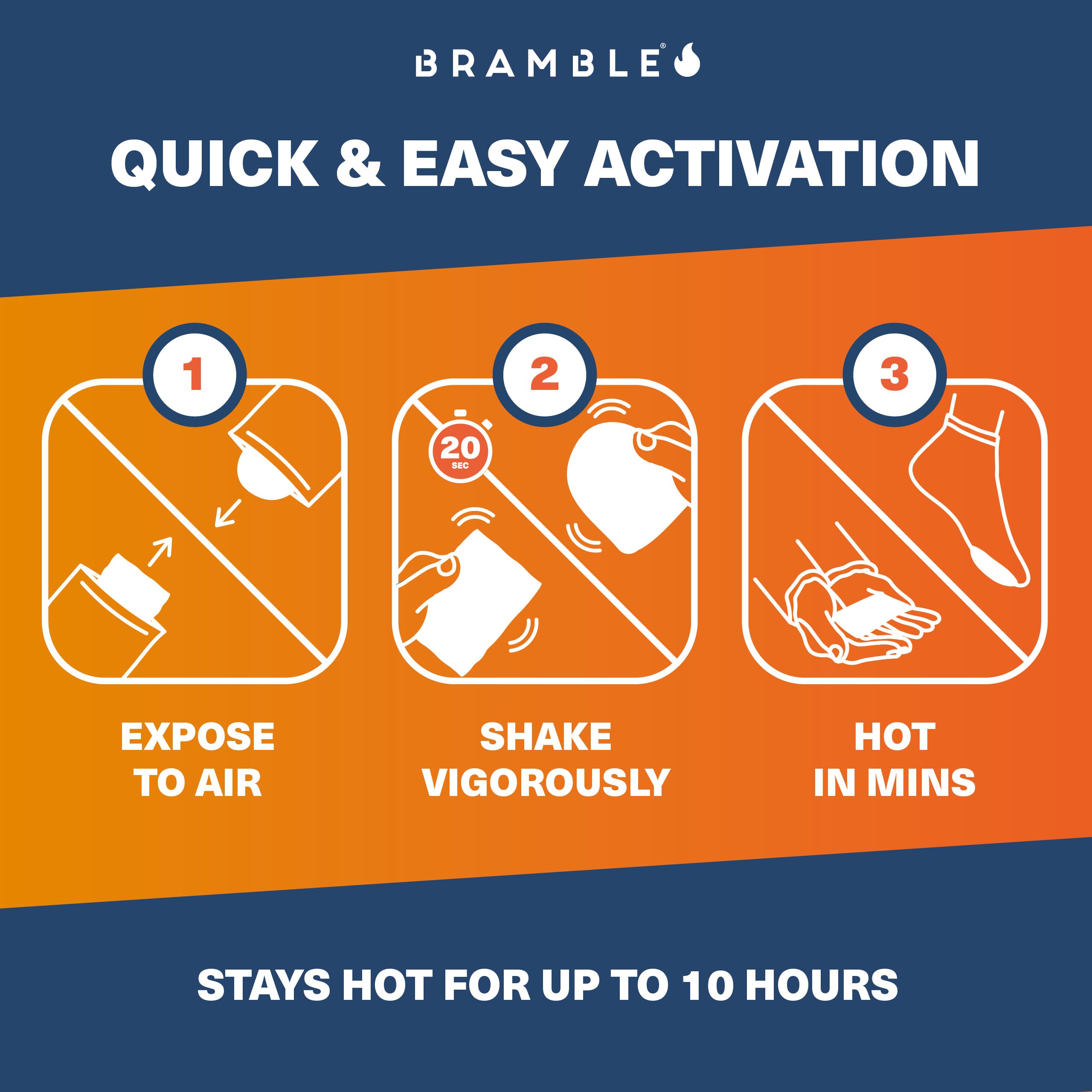 Bramble hand warmer close-up revealing compact heat pack and quick activation