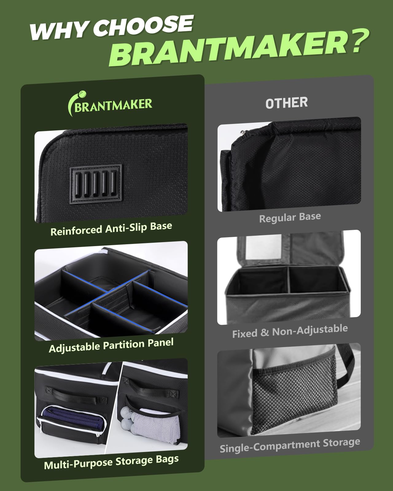 BRANTMAKER installed in SUV trunk keeping golf gear organized
