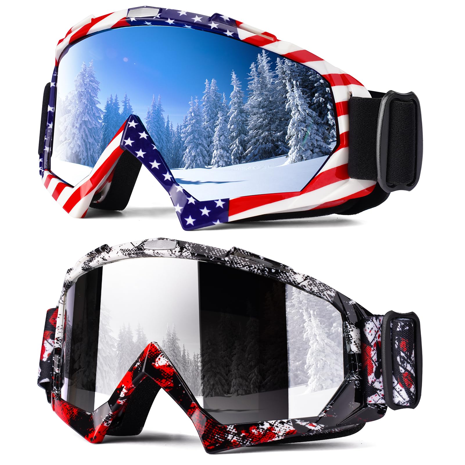 Braylin front view of two-pack goggles showing wide lens and strap, clear vision benefit