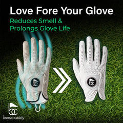 Breeze Caddy drying a golf glove inside opening for faster moisture removal