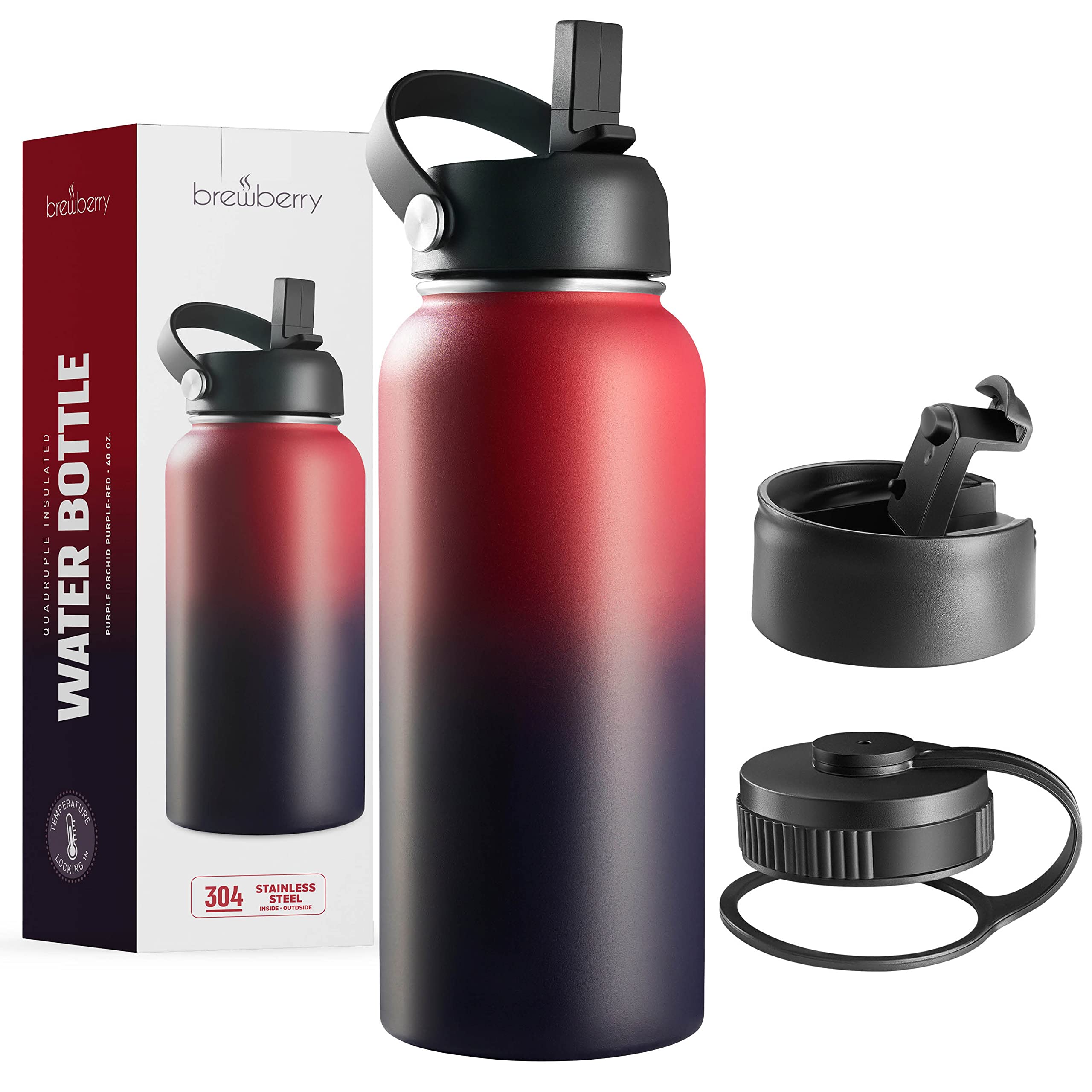 Brewberry front view purple orchid shows durable travel bottle for all-day hydration