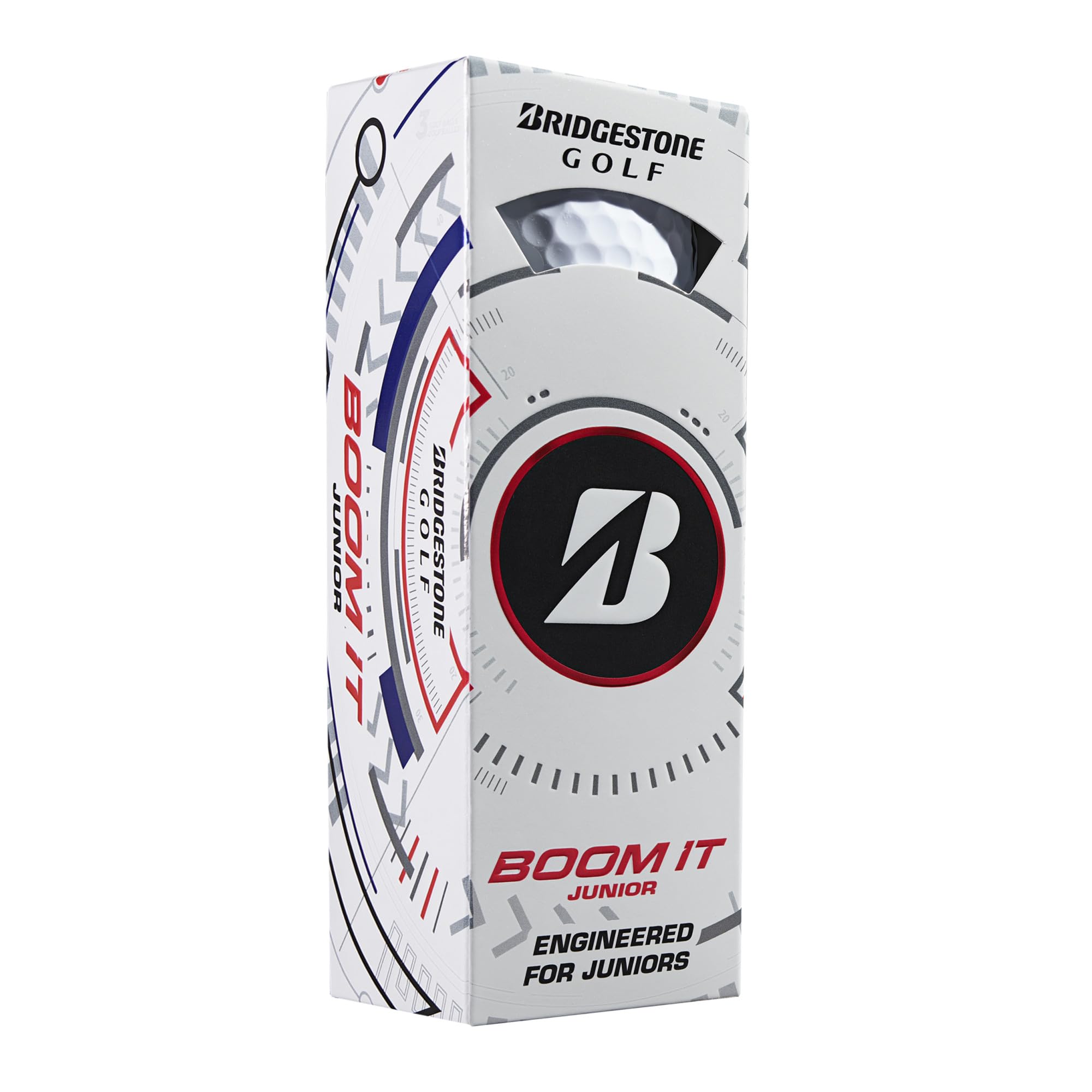 Bridgestone Boom It Jr next to tee for scale demonstrating junior-sized playability