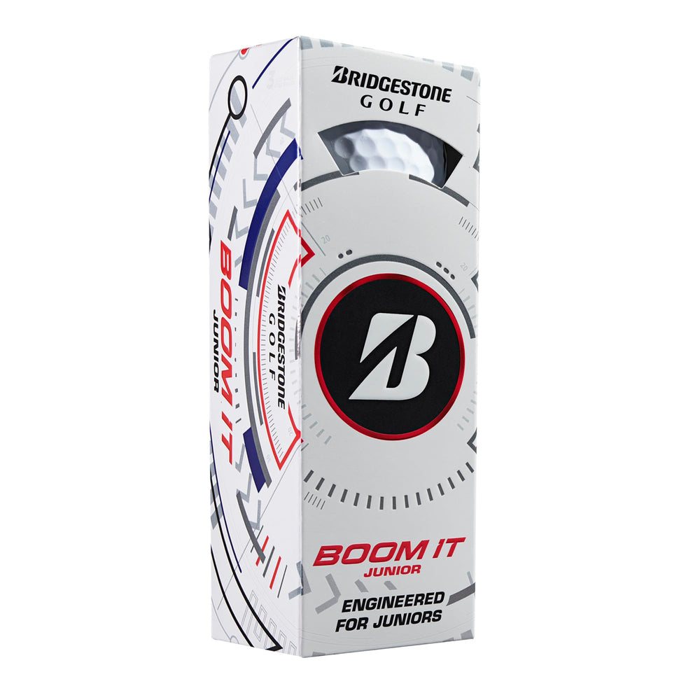 Bridgestone Boom It Jr next to tee for scale demonstrating junior-sized playability
