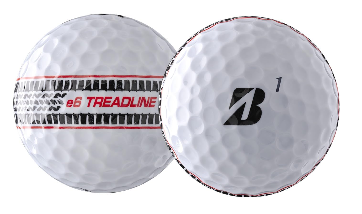 Bridgestone e6 Soft Treadline treadline close-up highlighting alignment aid and improved aiming