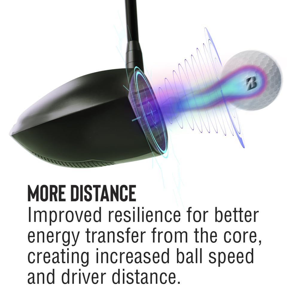 Bridgestone ball in flight from driver showing distance and high visibility