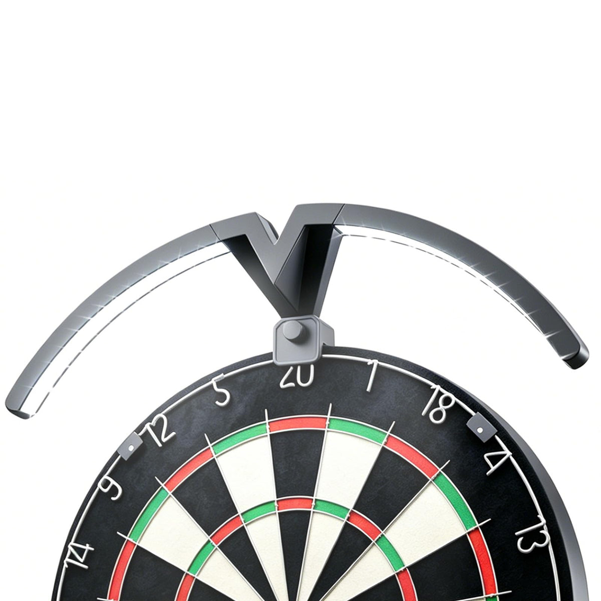 BrightArk front view mounted on dartboard showing even illumination and clearer scoring