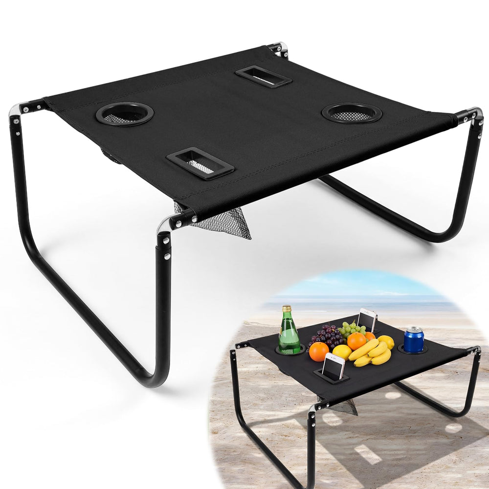 BrightRow front view of open table showing stable surface and pockets for convenience