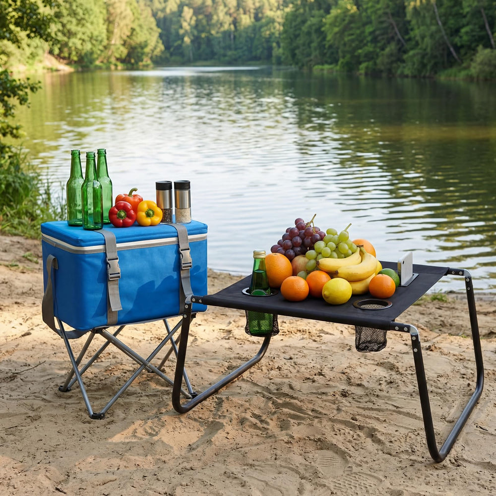 BrightRow tabletop size compared to water bottle showing scale and usable space