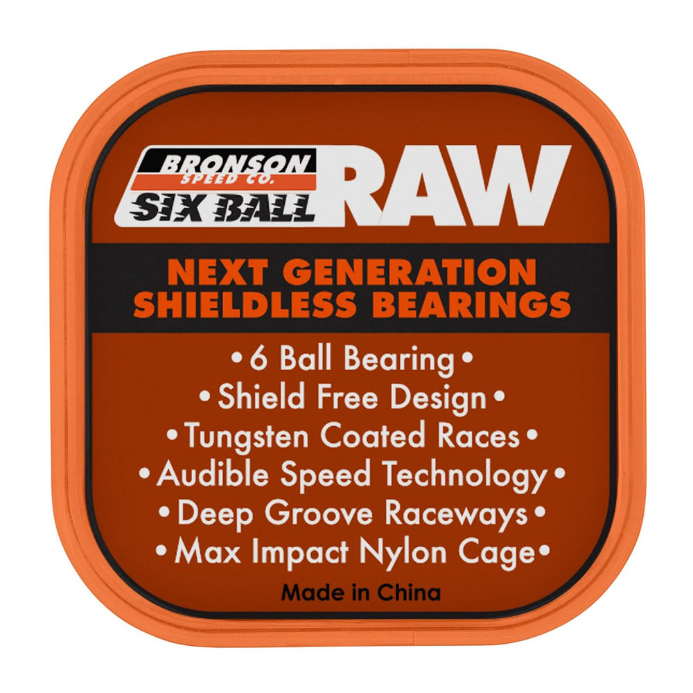 Bronson Speed Co front packaging showing Raw 6-Ball bearings and fast performance