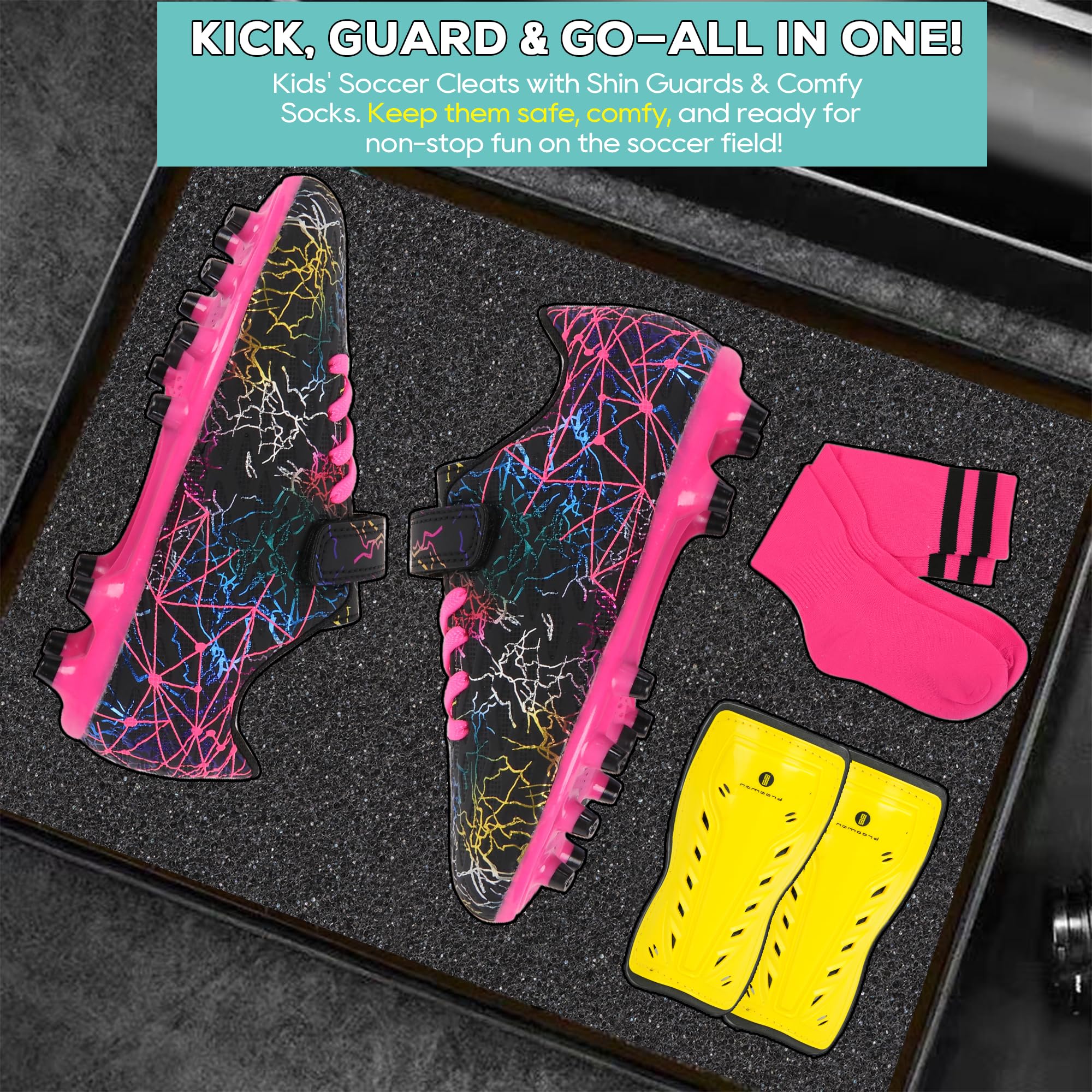 brooman shin guards and socks set laid out for easy match preparation