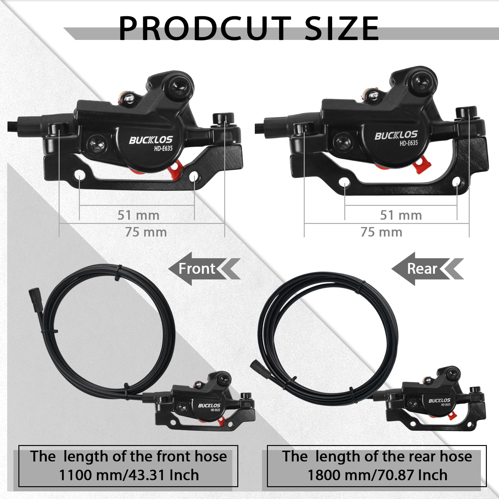 BUCKLOS dual-piston caliper detail highlighting even pad contact and power