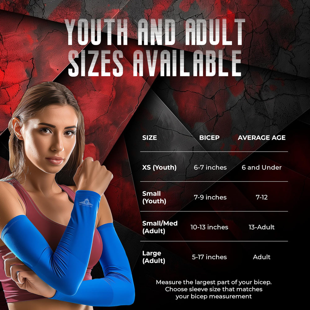Bucwild Sports sleeves beside ruler comparing youth and adult sizing