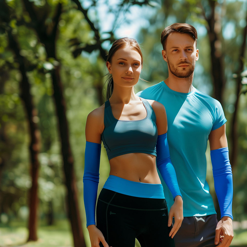 Bucwild Sports lifestyle runner wearing sleeves for sun protection benefit