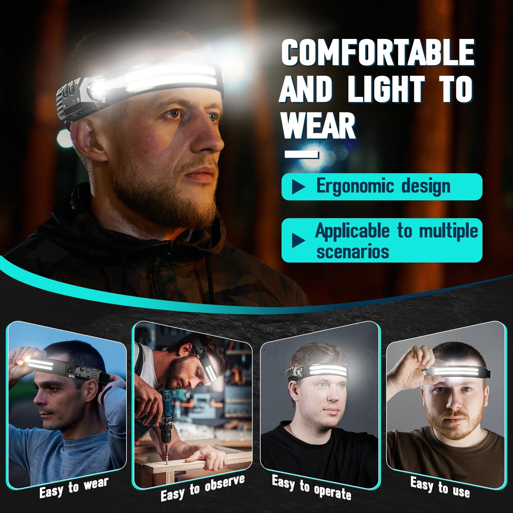 Bud K headlamp in hand for size comparison showing compact lightweight portability benefit