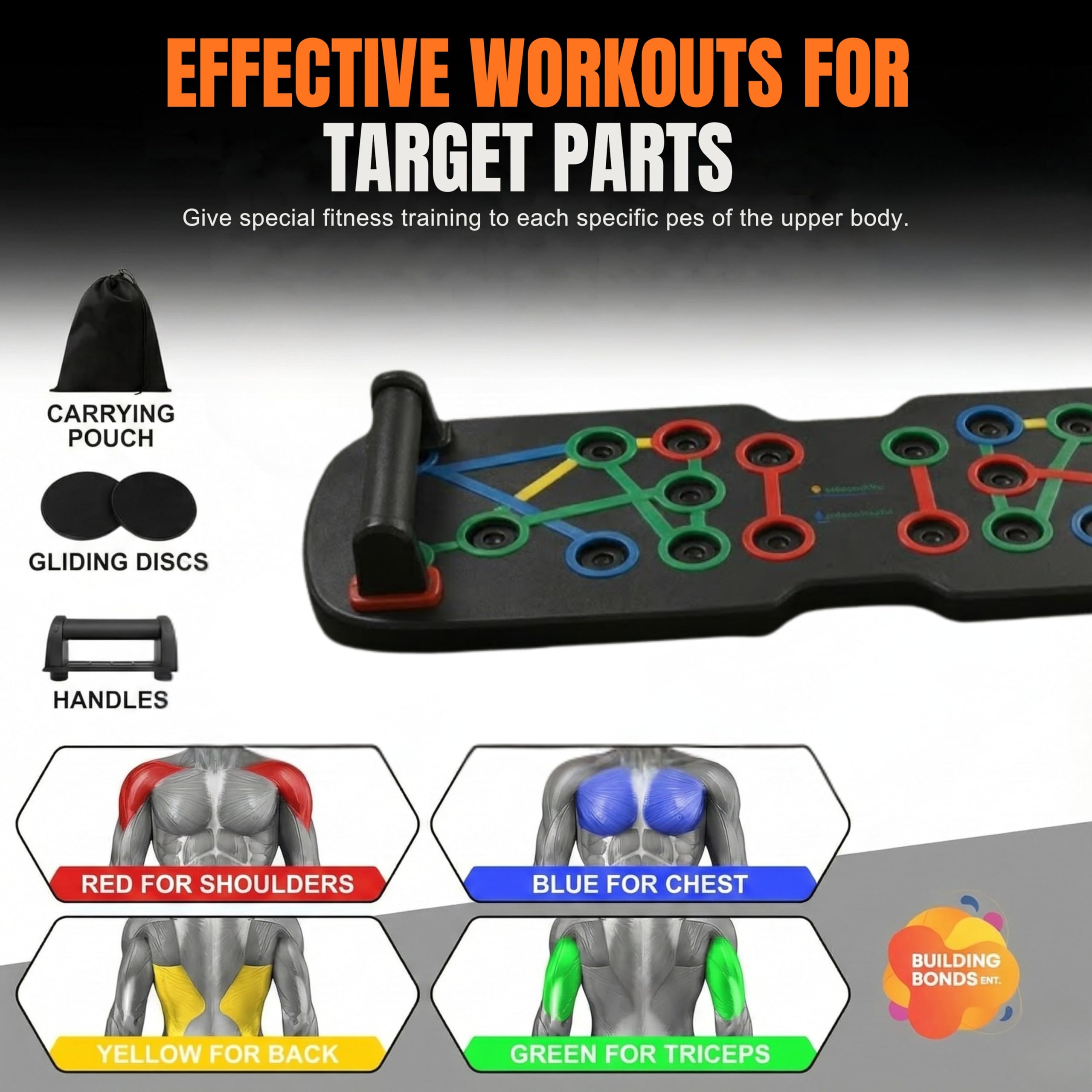 BUILDING BONDS ENT. folded push up board inside carry bag for compact travel and storage
