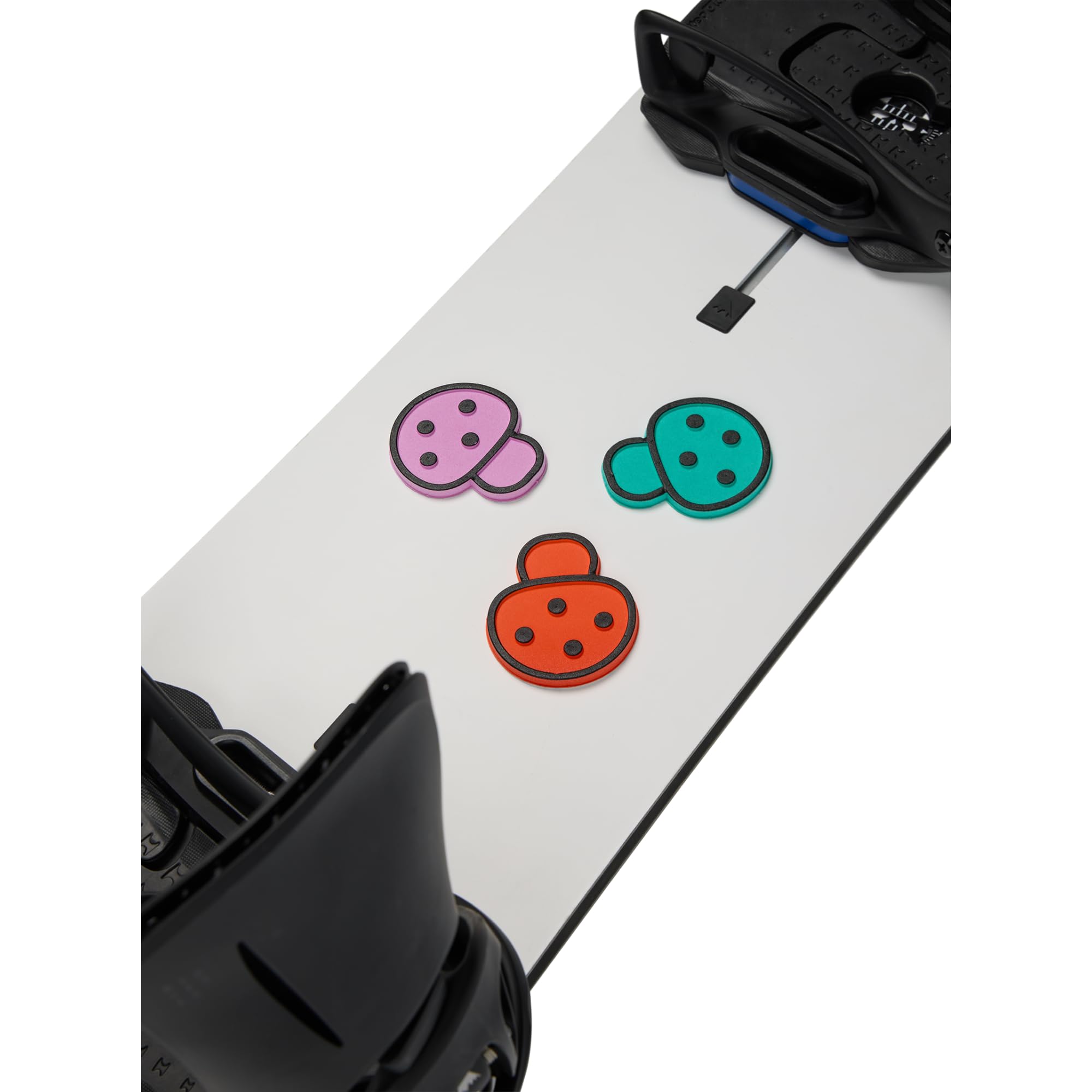 Burton stomp pad Shrooms installed on board near binding offering secure foothold