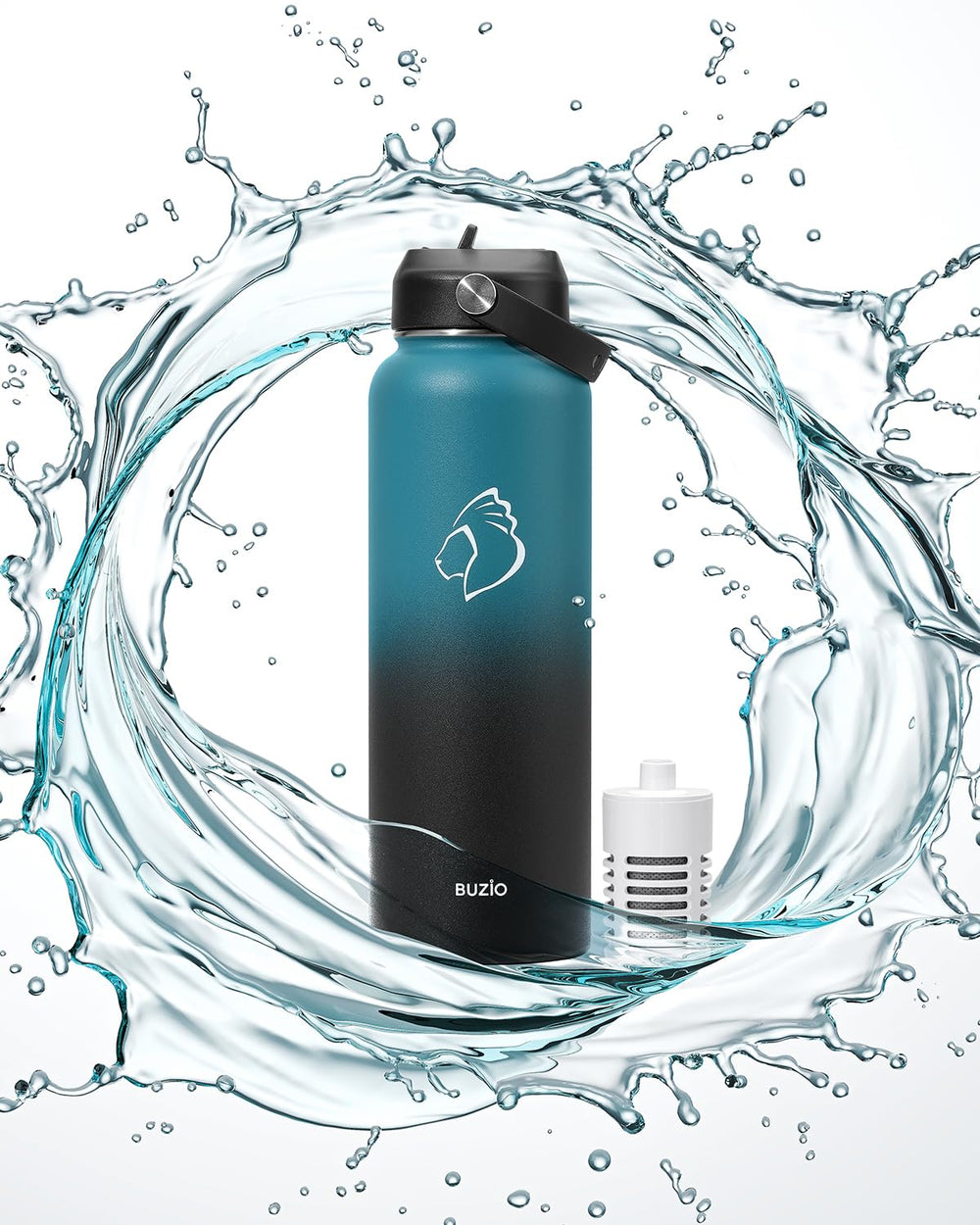 BUZIO kit in outdoor scene promoting convenient filtered hydration