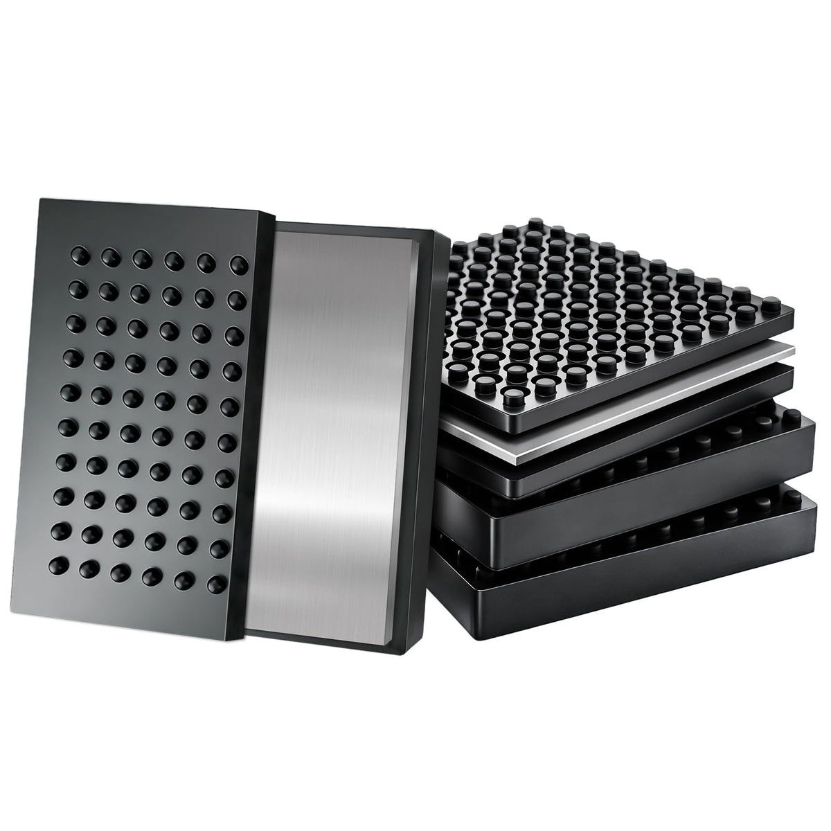 BXI front view of four rubber pads showing compact design and durable build benefit