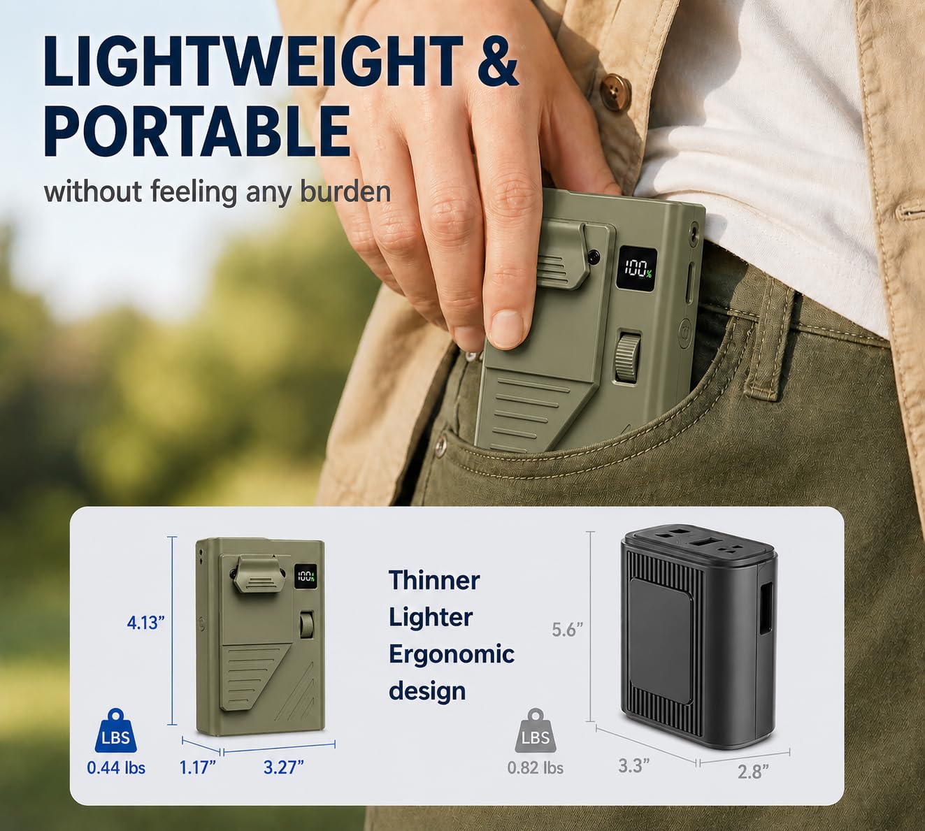BYBYTO clipped to a waistband demonstrating hands-free cooling comfort