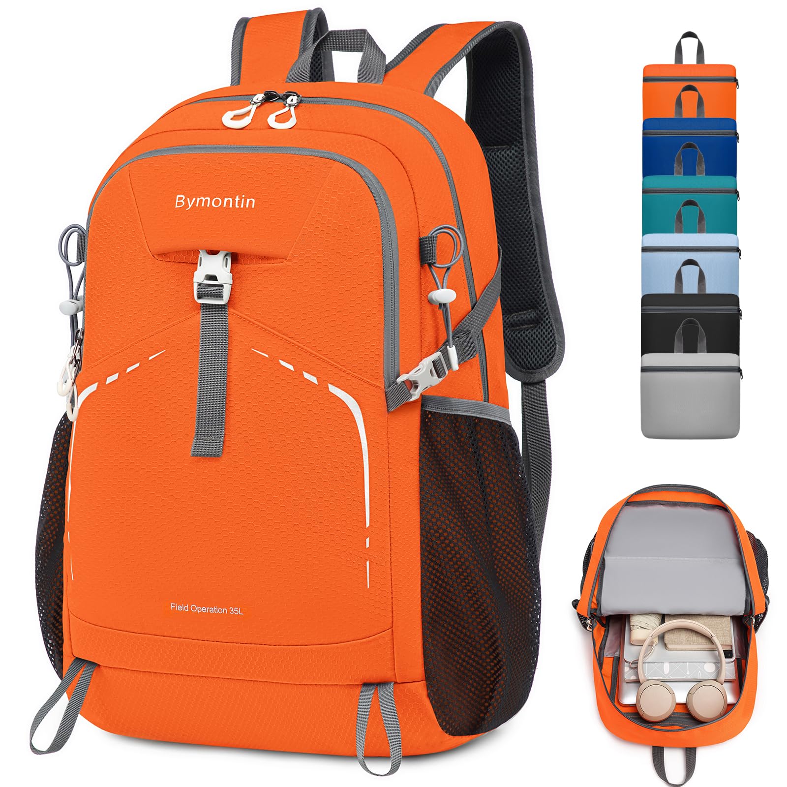 Bymontin front view of orange pack showing shape and capacity