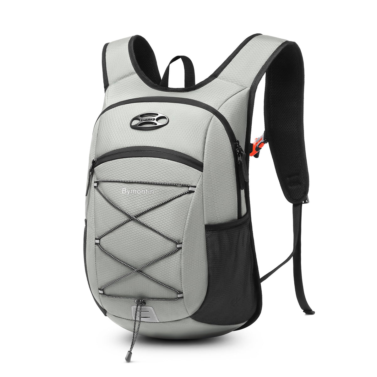 Bymontin front view of daypack showing compact silhouette and zippers for organized storage