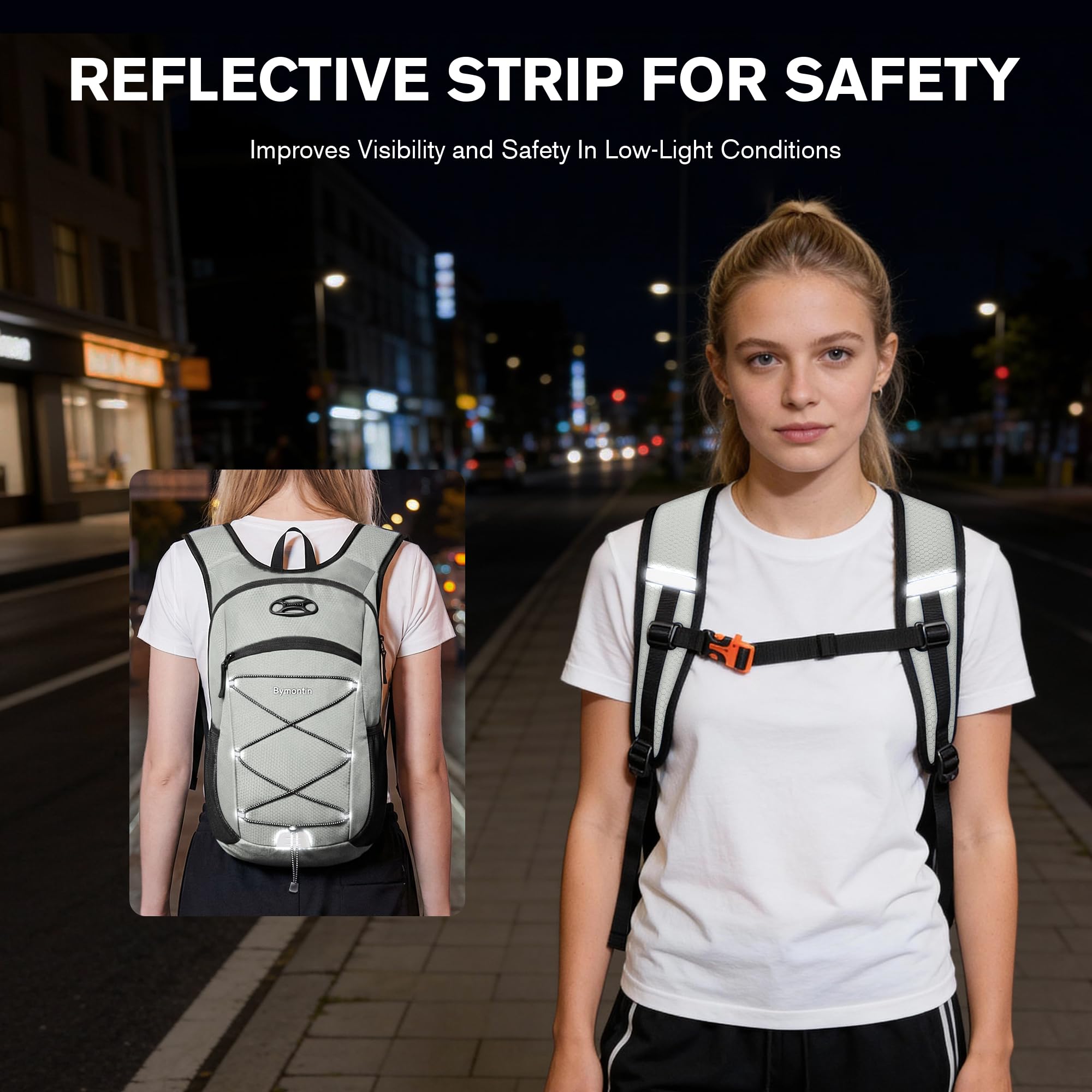Bymontin elastic side mesh pocket holding a bottle for quick-access hydration
