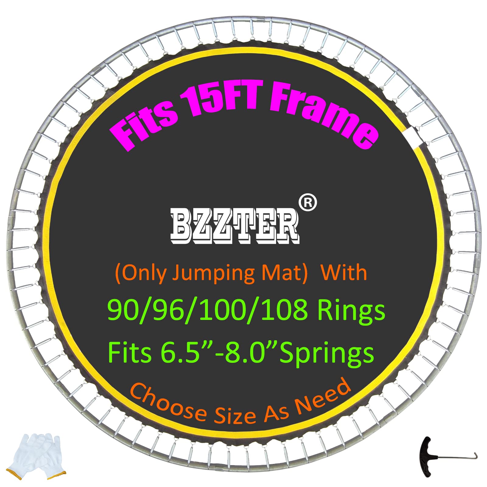 Bzzter front view of 15ft replacement mat showing full surface and ring layout, ensures proper fit