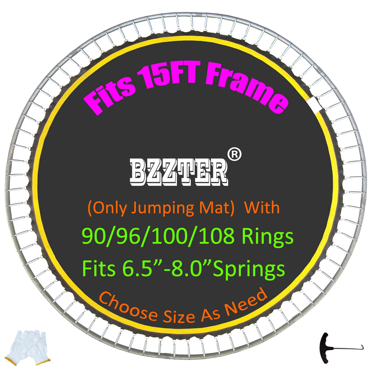 Bzzter front view of 15ft replacement mat showing full surface and ring layout, ensures proper fit