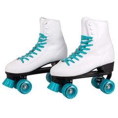 C SEVEN front view of teal skates showing retro style and stable stance