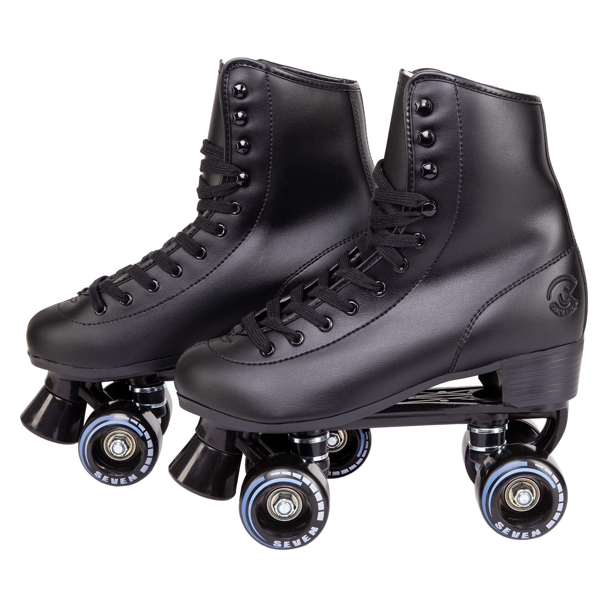 C SEVEN front view of retro black skates showing silhouette and style benefit