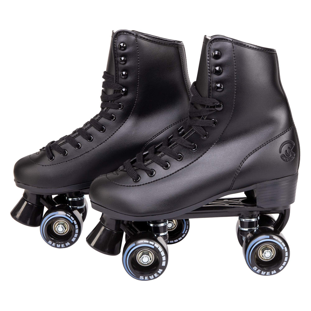 C SEVEN front view of retro black skates showing silhouette and style benefit