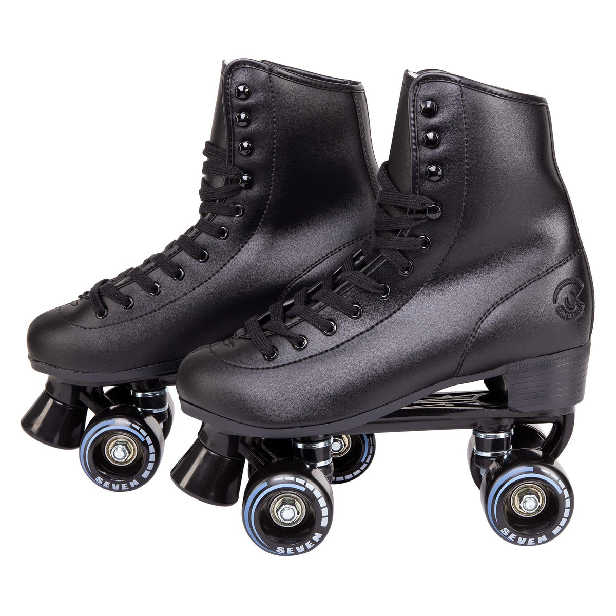 C SEVEN front view of retro black skates showing silhouette and style benefit